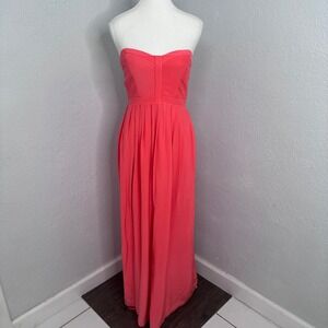 parker bayou silk dress Parker Bayou Strapless Silk Maxi Dress Sz M Orange